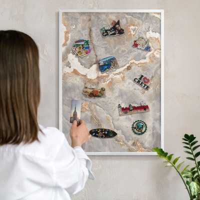 Tablero magnético de pared para imanes con marco blanco Elegancia del mármol