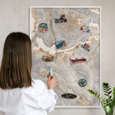 Tablero magnético de pared para imanes con marco blanco Elegancia del mármol