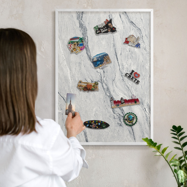 Tablero magnético de pared para imanes con marco blanco Elegancia gris