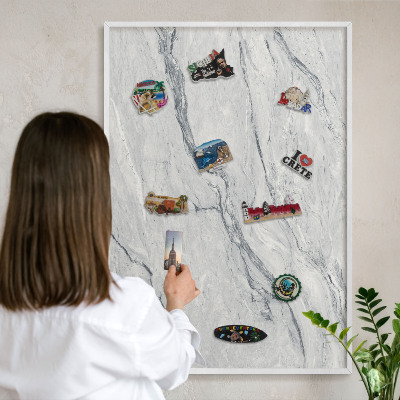 Tablero magnético de pared para imanes con marco blanco Elegancia gris