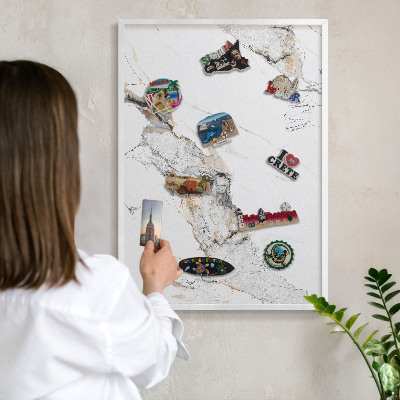 Tablero magnético metálico para souvenirs en color blanco Efecto mármol