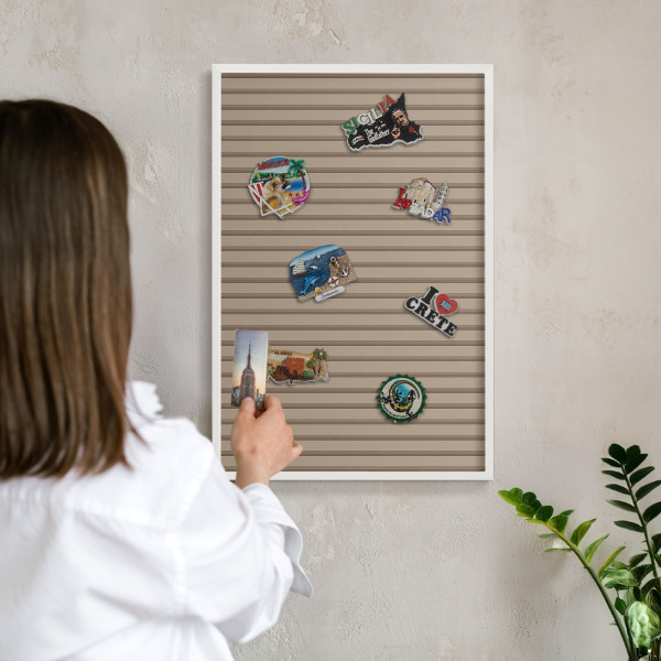 Tablero magnético metálico para souvenirs en color blanco Rayas verticales