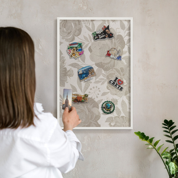 Tablero magnético metálico para souvenirs en color blanco Flores antiguas