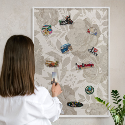 Tablero magnético metálico para souvenirs en color blanco Flores antiguas