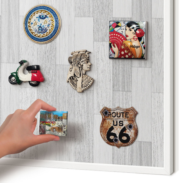 Tablero magnético de pared para imanes con marco blanco Textura de madera