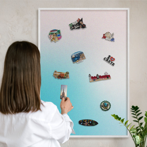 Tablero magnético de pared para imanes con marco blanco Abstracción en tonos pastel