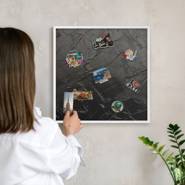 Tablero magnético de pared para imanes con marco blanco Negro texturizado