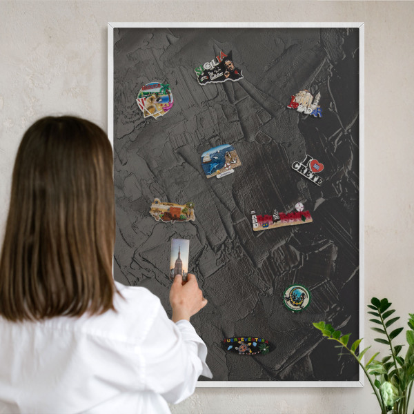 Tablero magnético de pared para imanes con marco blanco Negro texturizado