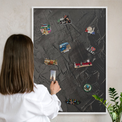 Tablero magnético de pared para imanes con marco blanco Negro texturizado