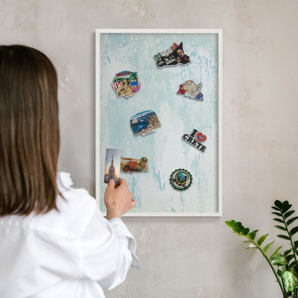 Tablero magnético de pared para imanes con marco blanco Abrasiones pastel
