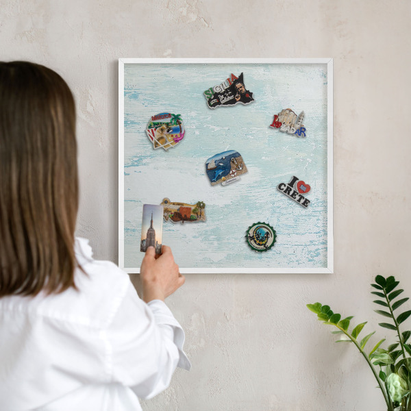 Tablero magnético de pared para imanes con marco blanco Abrasiones pastel