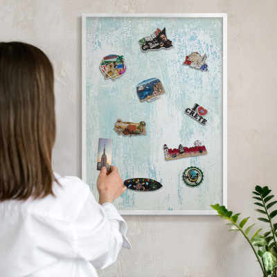 Tablero magnético de pared para imanes con marco blanco Abrasiones pastel