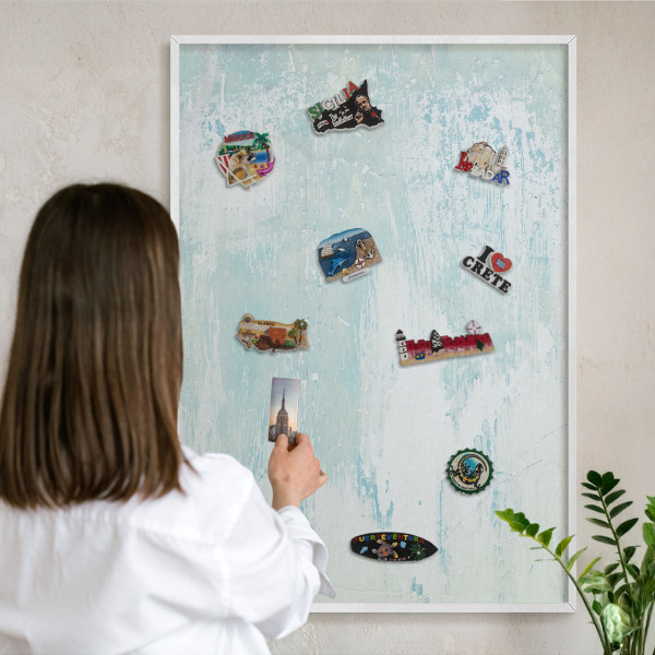 Tablero magnético de pared para imanes con marco blanco Abrasiones pastel