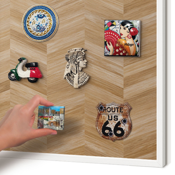 Tablero magnético de pared para imanes con marco blanco Espiga de madera