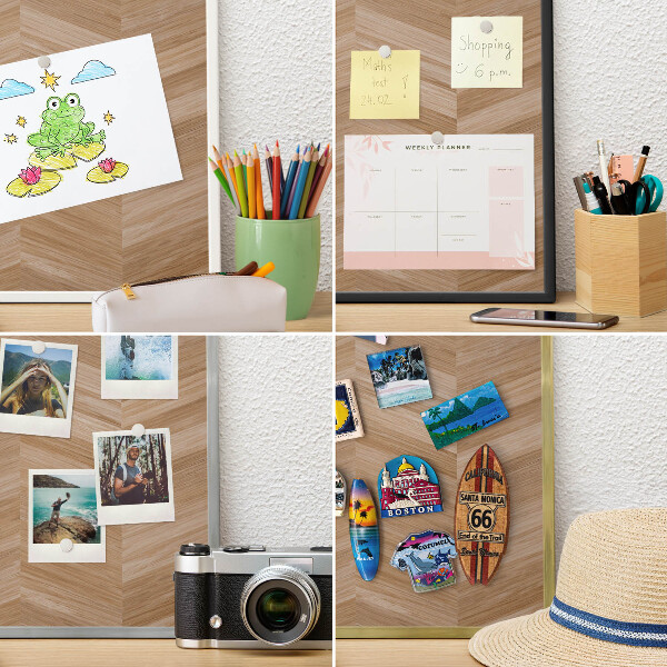 Tablero magnético de pared para imanes con marco blanco Espiga de madera