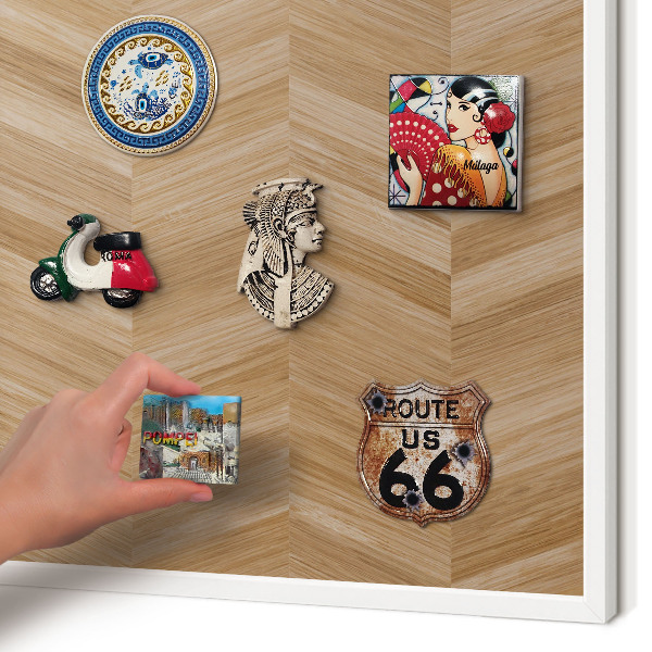 Tablero magnético de pared para imanes con marco blanco Espiga de madera
