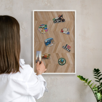 Tablero magnético de pared para imanes con marco blanco Espiga de madera