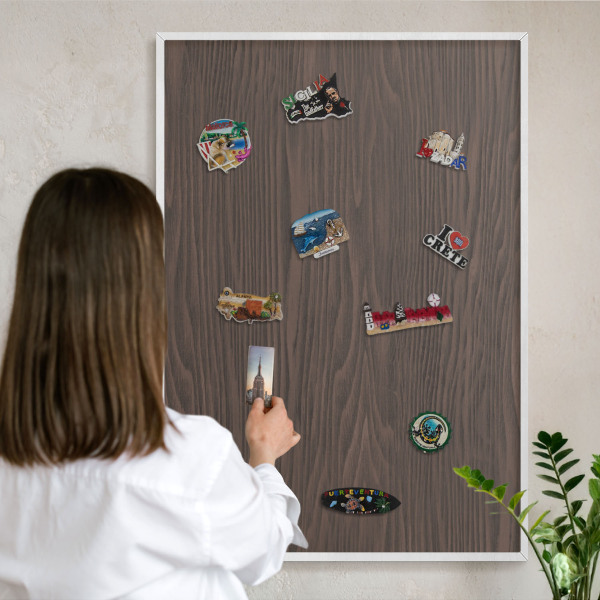 Tablero magnético metálico para souvenirs en color blanco Madera natural