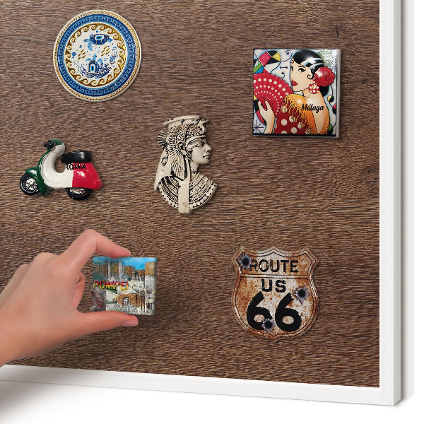 Tablero magnético de pared para imanes con marco blanco Madera marrón