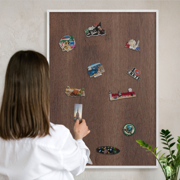 Tablero magnético de pared para imanes con marco blanco Madera marrón