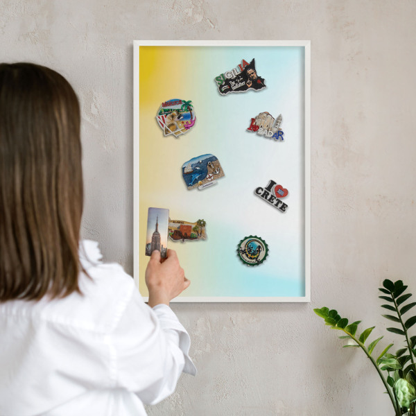 Tablero magnético metálico para souvenirs en color blanco Relajación en tonos pastel