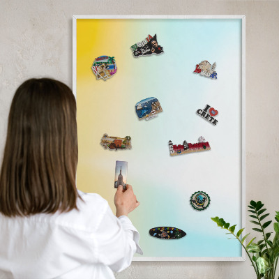 Tablero magnético metálico para souvenirs en color blanco Relajación en tonos pastel