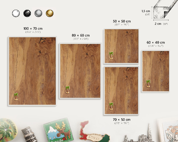 Tablero magnético metálico para souvenirs en color blanco Madera natural