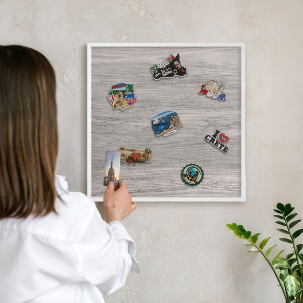 Tablero magnético de pared para imanes con marco blanco Textura de madera