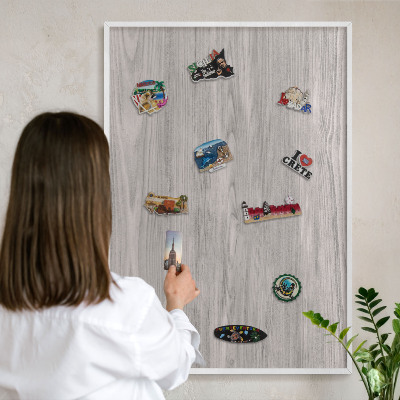Tablero magnético de pared para imanes con marco blanco Textura de madera