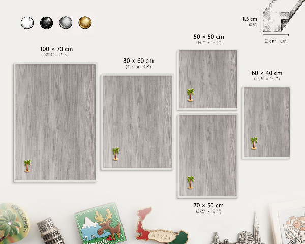 Tablero magnético de pared para imanes con marco blanco Textura de madera