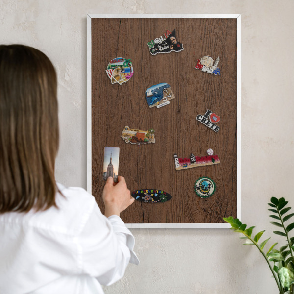 Tablero magnético metálico para souvenirs en color blanco Textura de madera