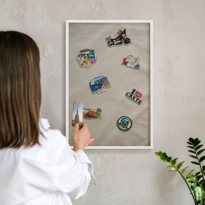Tablero magnético de pared para imanes con marco blanco Beige tranquilo