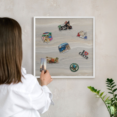 Tablero magnético de pared para imanes con marco blanco Textura de mármol