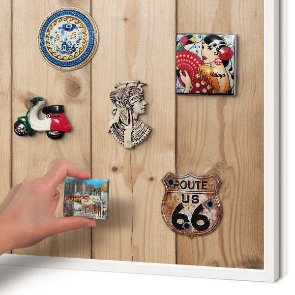 Tablero magnético metálico para souvenirs en color blanco Textura de madera