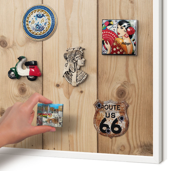 Tablero magnético metálico para souvenirs en color blanco Textura de madera