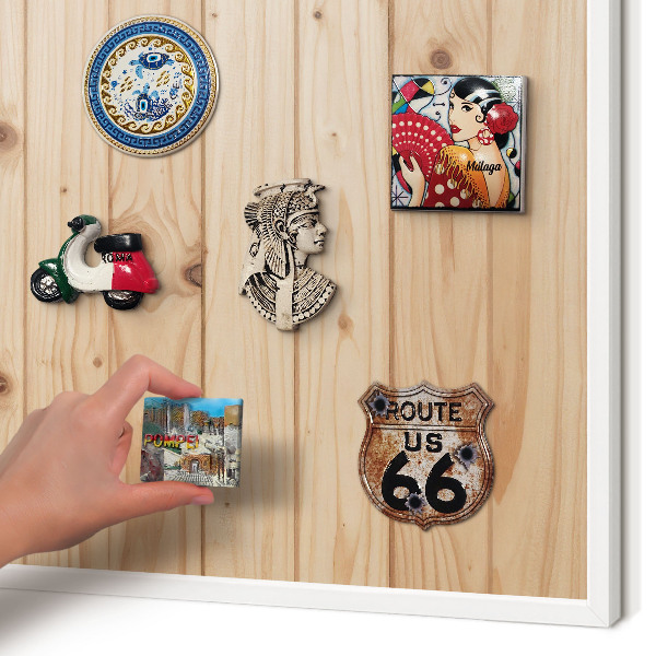 Tablero magnético de pared para imanes con marco blanco Patrón de madera