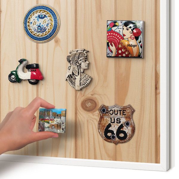 Tablero magnético de pared para imanes con marco blanco Patrón de madera