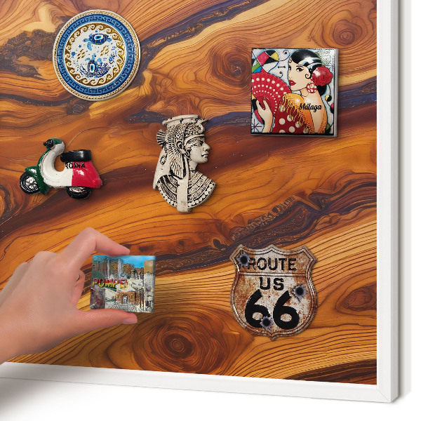 Tablero magnético metálico para souvenirs en color blanco Anillos de madera