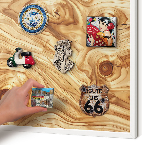 Tablero magnético de pared para imanes con marco blanco Textura de madera