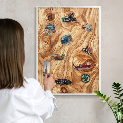 Tablero magnético de pared para imanes con marco blanco Textura de madera