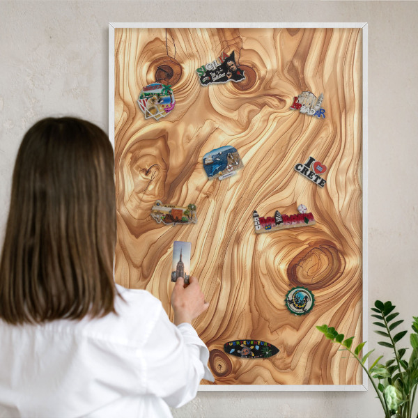 Tablero magnético de pared para imanes con marco blanco Textura de madera