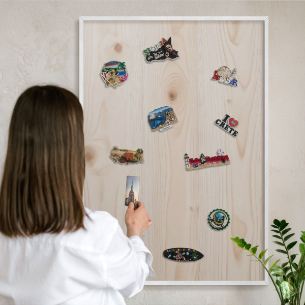 Tablero magnético metálico para souvenirs en color blanco Patrón de madera