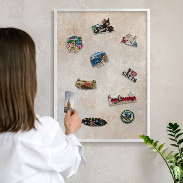 Tablero magnético de pared para imanes con marco blanco Fondo neutro