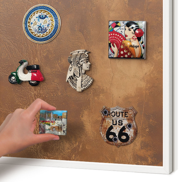 Tablero magnético de pared para imanes con marco blanco Textura marrón
