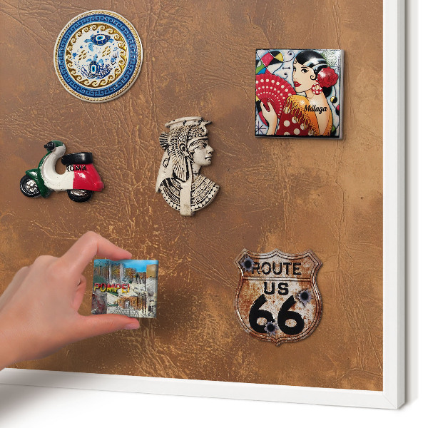 Tablero magnético de pared para imanes con marco blanco Textura marrón