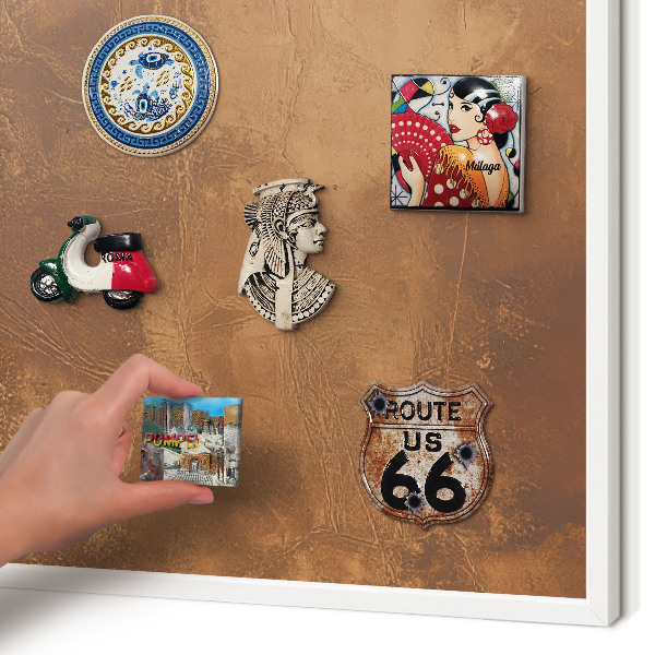 Tablero magnético de pared para imanes con marco blanco Textura marrón
