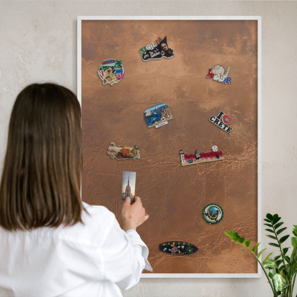 Tablero magnético de pared para imanes con marco blanco Textura marrón