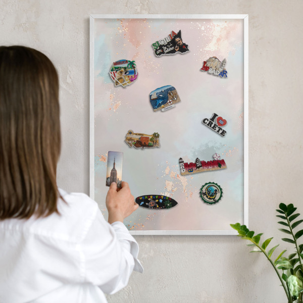 Tablero magnético de pared para imanes con marco blanco Armonía pastel