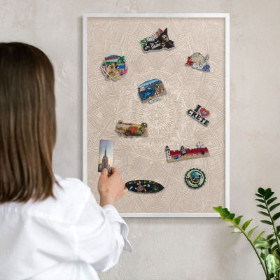 Tablero magnético de pared para imanes con marco blanco Mandala decorativo