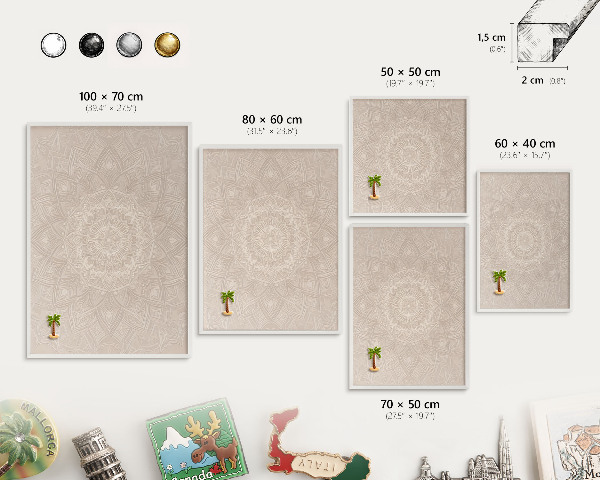 Tablero magnético de pared para imanes con marco blanco Mandala decorativo